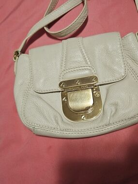 Michael Kors Ivory Leather Crossbody Bag with Gold Hardware